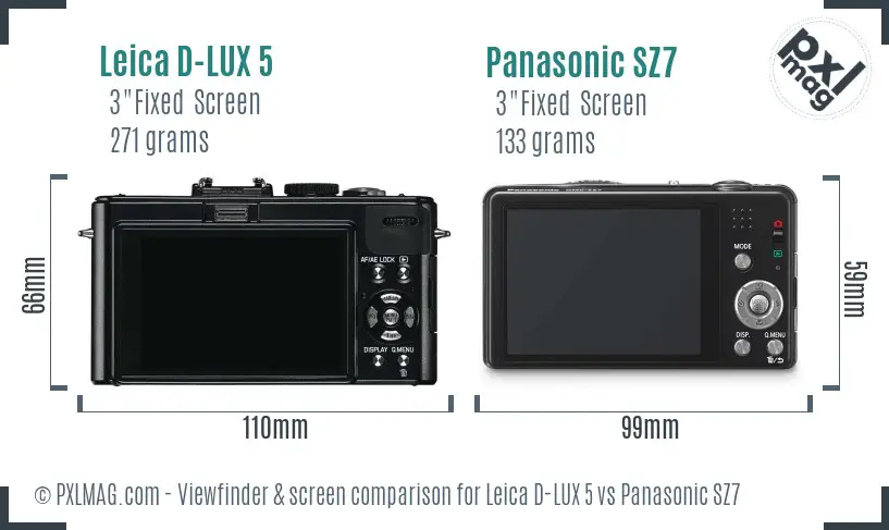 Leica D-LUX 5 vs Panasonic SZ7 Screen and Viewfinder comparison