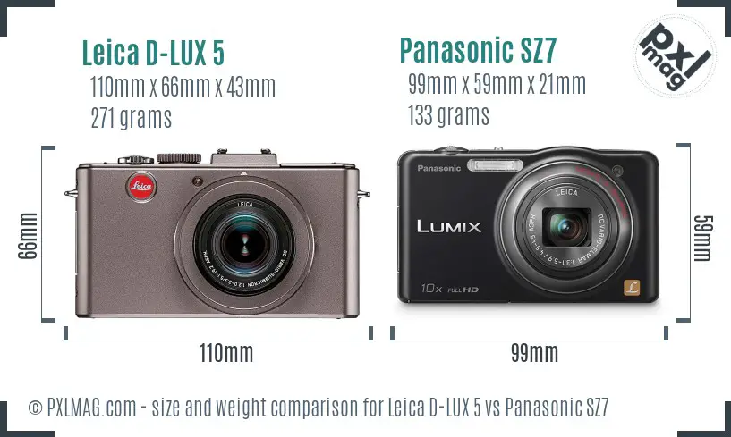 Leica D-LUX 5 vs Panasonic SZ7 size comparison