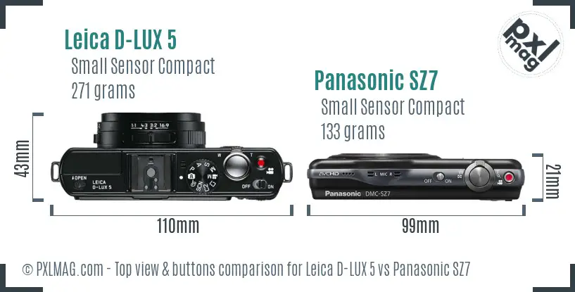 Leica D-LUX 5 vs Panasonic SZ7 top view buttons comparison