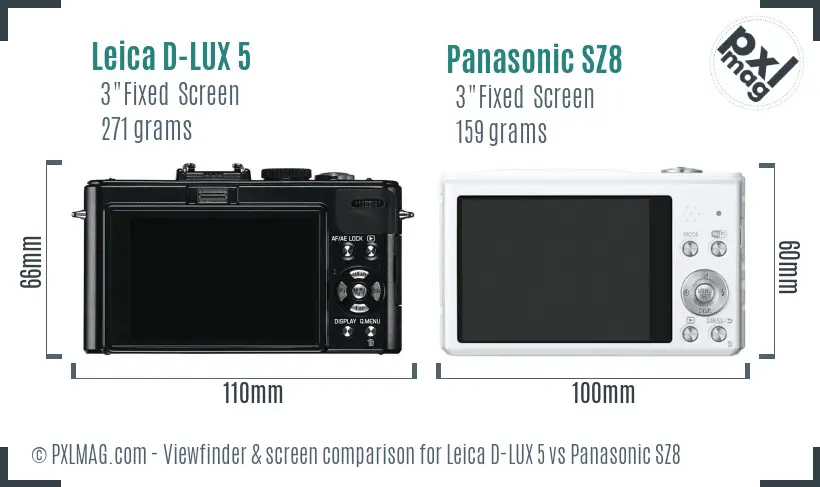Leica D-LUX 5 vs Panasonic SZ8 Screen and Viewfinder comparison Leica D-LUX 5 vs Panasonic SZ8 Screen and Viewfinder comparison