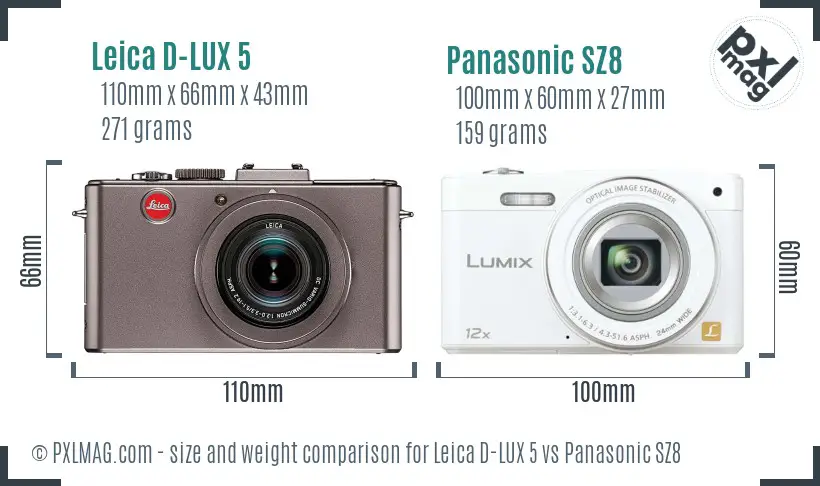 Leica D-LUX 5 vs Panasonic SZ8 size comparison Leica D-LUX 5 vs Panasonic SZ8 size comparison