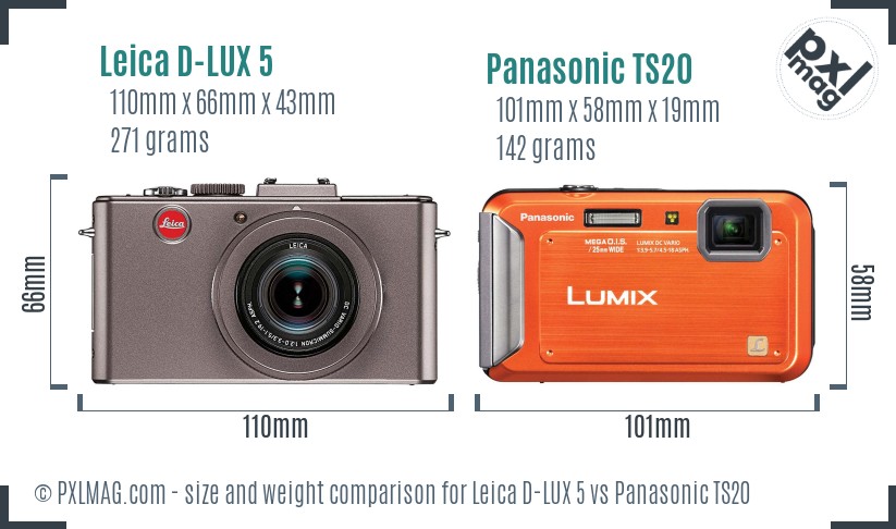 Leica D-LUX 5 vs Panasonic TS20 size comparison