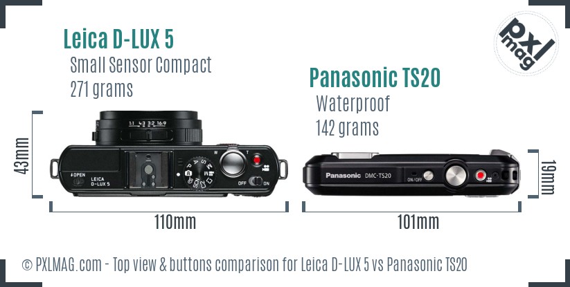 Leica D-LUX 5 vs Panasonic TS20 top view buttons comparison