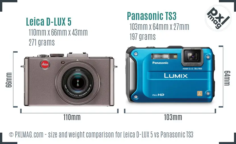 Leica D-LUX 5 vs Panasonic TS3 size comparison