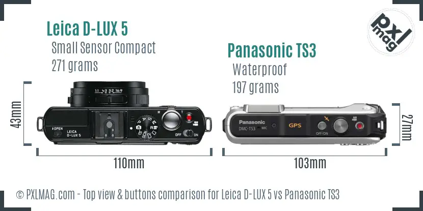 Leica D-LUX 5 vs Panasonic TS3 top view buttons comparison