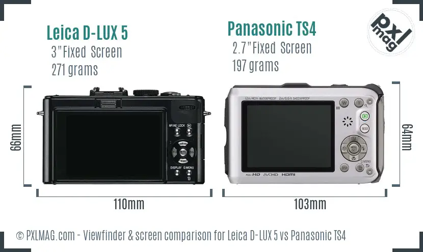 Leica D-LUX 5 vs Panasonic TS4 Screen and Viewfinder comparison