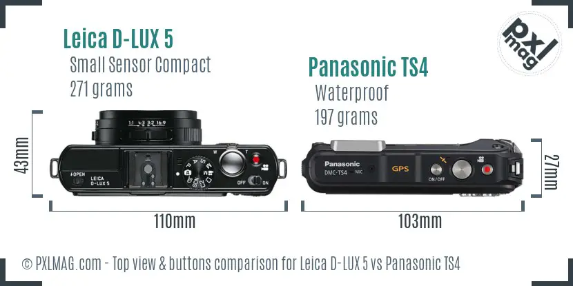 Leica D-LUX 5 vs Panasonic TS4 top view buttons comparison