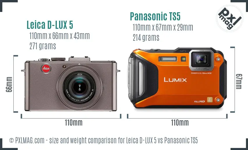Leica D-LUX 5 vs Panasonic TS5 size comparison