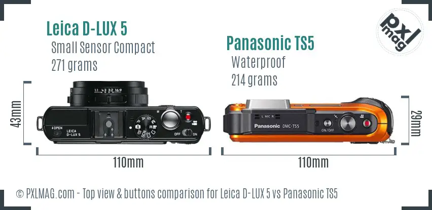 Leica D-LUX 5 vs Panasonic TS5 top view buttons comparison