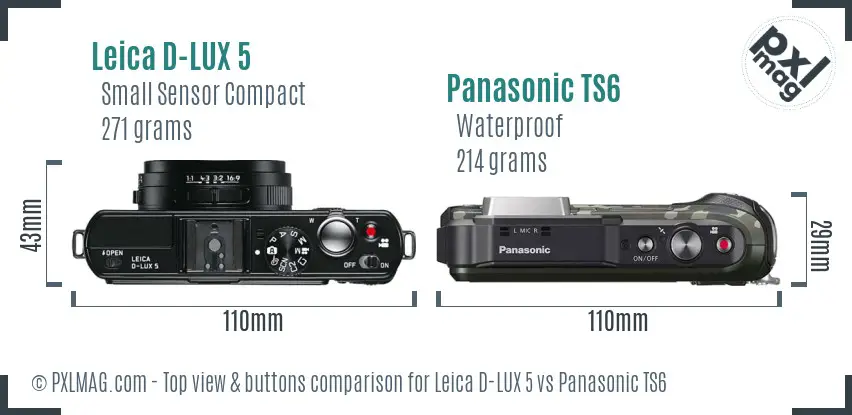 Leica D-LUX 5 vs Panasonic TS6 top view buttons comparison