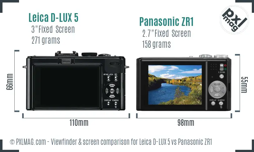 Leica D-LUX 5 vs Panasonic ZR1 Screen and Viewfinder comparison