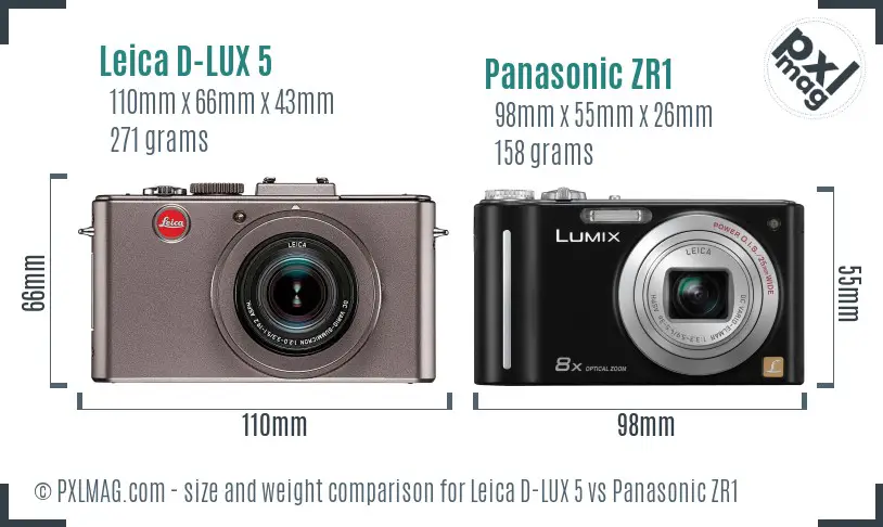 Leica D-LUX 5 vs Panasonic ZR1 size comparison