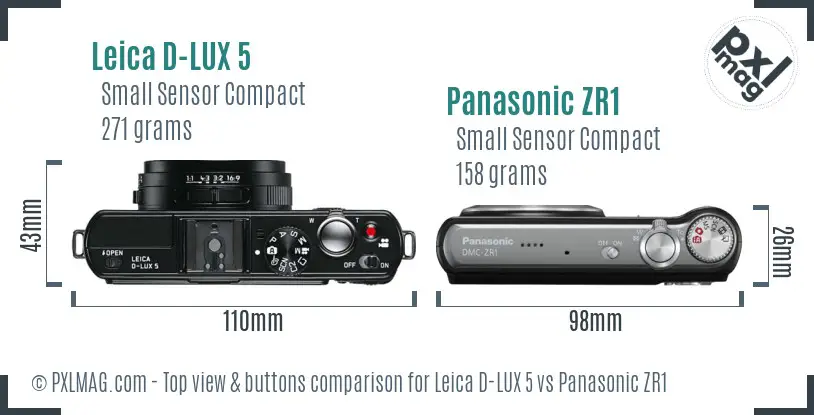 Leica D-LUX 5 vs Panasonic ZR1 top view buttons comparison