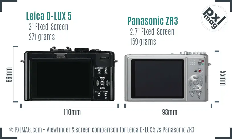 Leica D-LUX 5 vs Panasonic ZR3 Screen and Viewfinder comparison