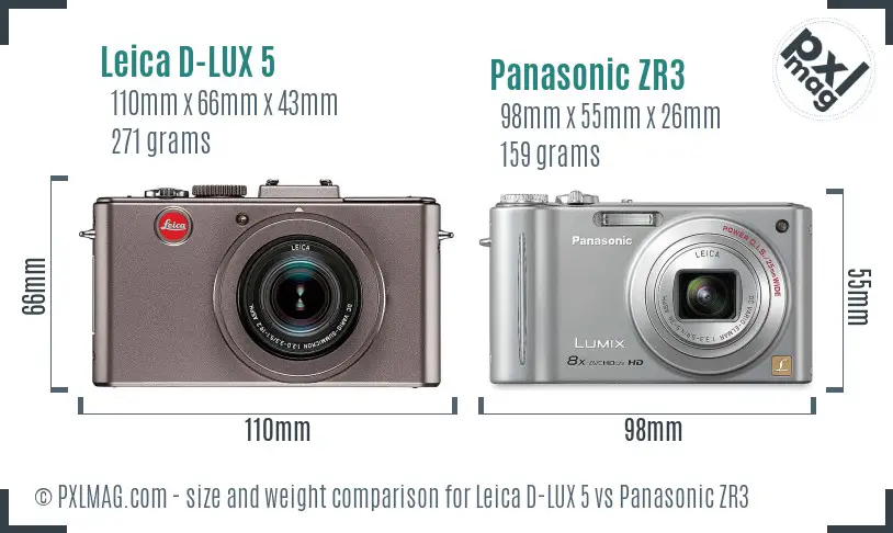 Leica D-LUX 5 vs Panasonic ZR3 size comparison