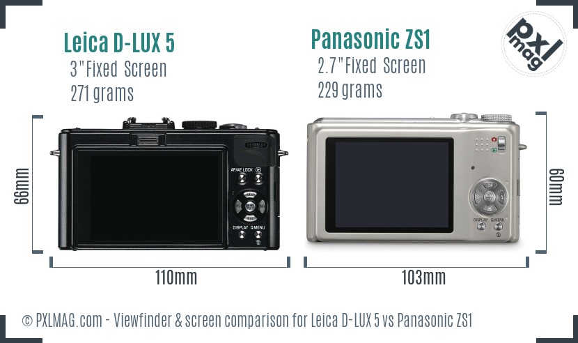 Leica D-LUX 5 vs Panasonic ZS1 Screen and Viewfinder comparison