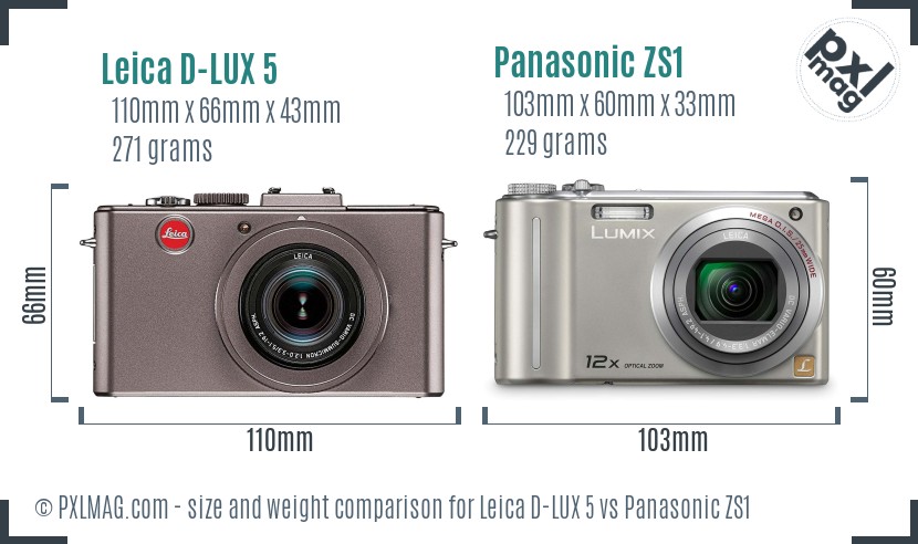 Leica D-LUX 5 vs Panasonic ZS1 size comparison