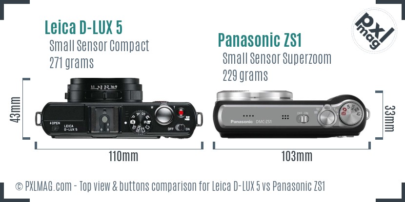Leica D-LUX 5 vs Panasonic ZS1 top view buttons comparison