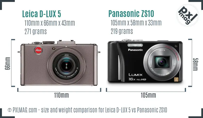 Leica D-LUX 5 vs Panasonic ZS10 size comparison Leica D-LUX 5 vs Panasonic ZS10 size comparison