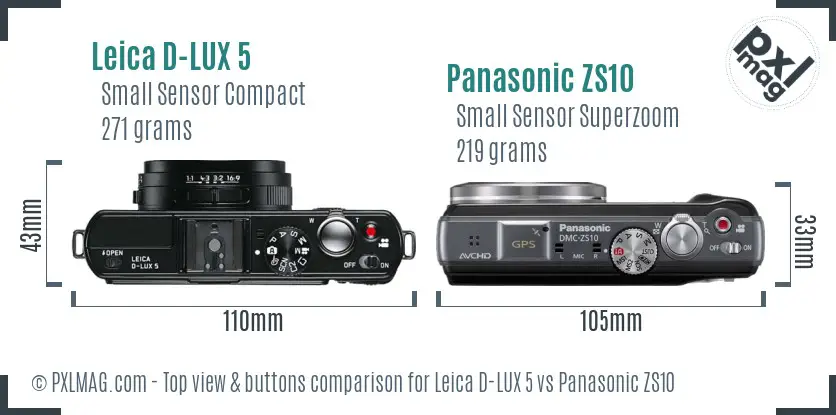 Leica D-LUX 5 vs Panasonic ZS10 top view buttons comparison Leica D-LUX 5 vs Panasonic ZS10 top view buttons comparison