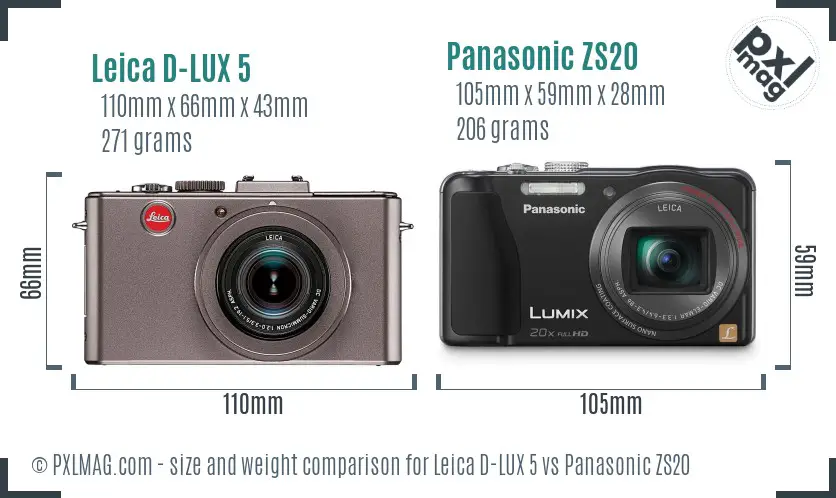 Leica D-LUX 5 vs Panasonic ZS20 size comparison Leica D-LUX 5 vs Panasonic ZS20 size comparison