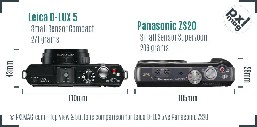 Leica D-LUX 5 vs Panasonic ZS20 top view buttons comparison Leica D-LUX 5 vs Panasonic ZS20 top view buttons comparison