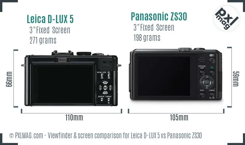 Leica D-LUX 5 vs Panasonic ZS30 Screen and Viewfinder comparison