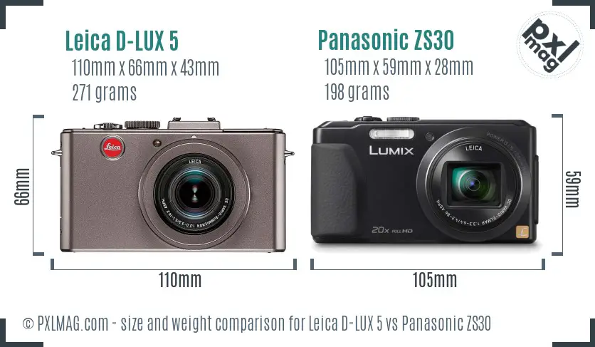 Leica D-LUX 5 vs Panasonic ZS30 size comparison