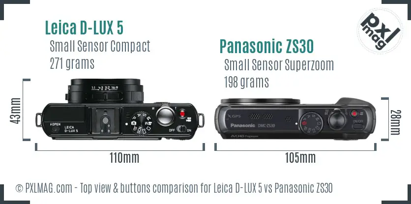 Leica D-LUX 5 vs Panasonic ZS30 top view buttons comparison