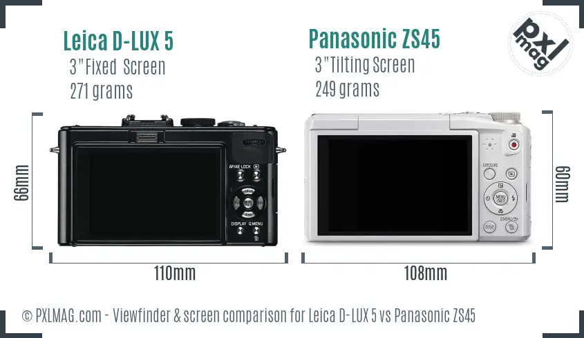Leica D-LUX 5 vs Panasonic ZS45 Screen and Viewfinder comparison