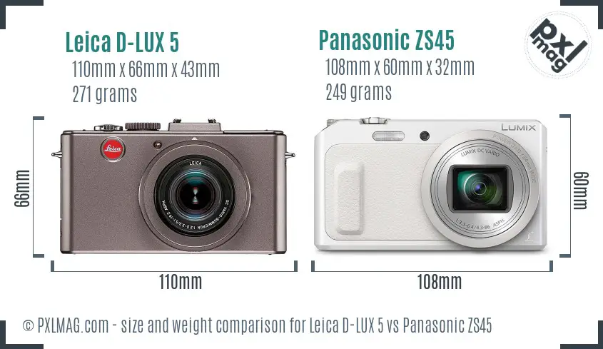 Leica D-LUX 5 vs Panasonic ZS45 size comparison