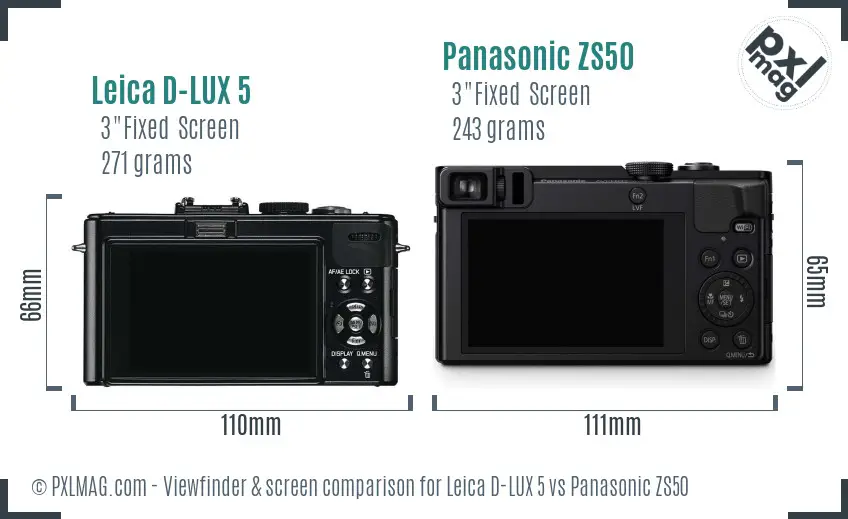 Leica D-LUX 5 vs Panasonic ZS50 Screen and Viewfinder comparison