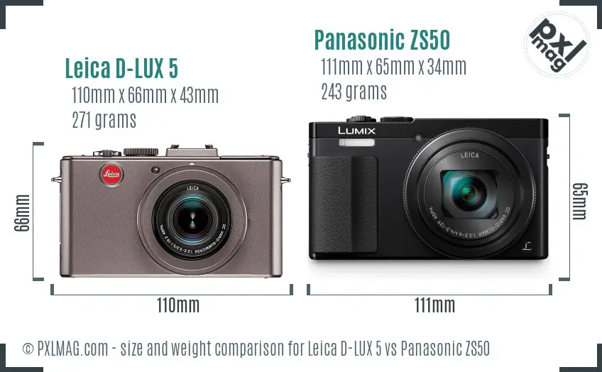 Leica D-LUX 5 vs Panasonic ZS50 size comparison