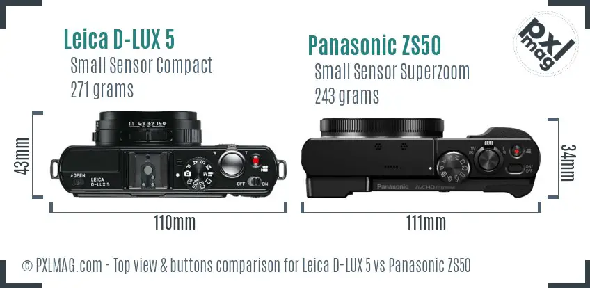 Leica D-LUX 5 vs Panasonic ZS50 top view buttons comparison