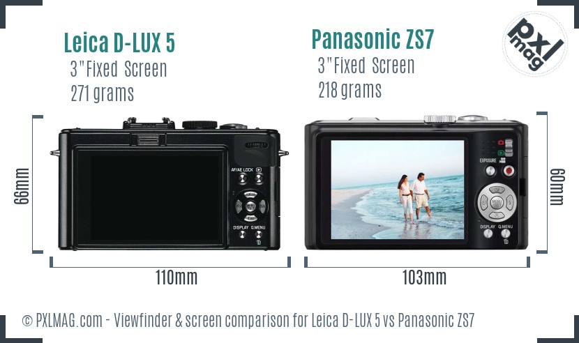 Leica D-LUX 5 vs Panasonic ZS7 Screen and Viewfinder comparison