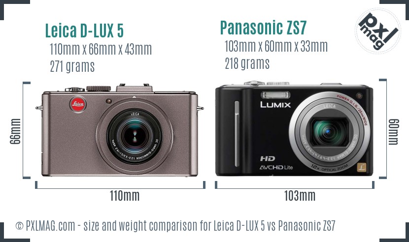 Leica D-LUX 5 vs Panasonic ZS7 size comparison