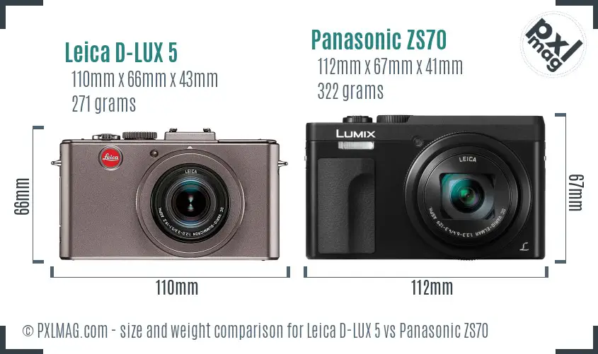 Leica D-LUX 5 vs Panasonic ZS70 size comparison