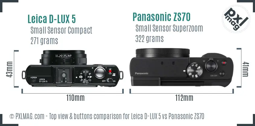 Leica D-LUX 5 vs Panasonic ZS70 top view buttons comparison