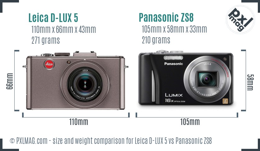 Leica D-LUX 5 vs Panasonic ZS8 size comparison