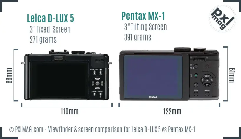 Leica D-LUX 5 vs Pentax MX-1 Screen and Viewfinder comparison