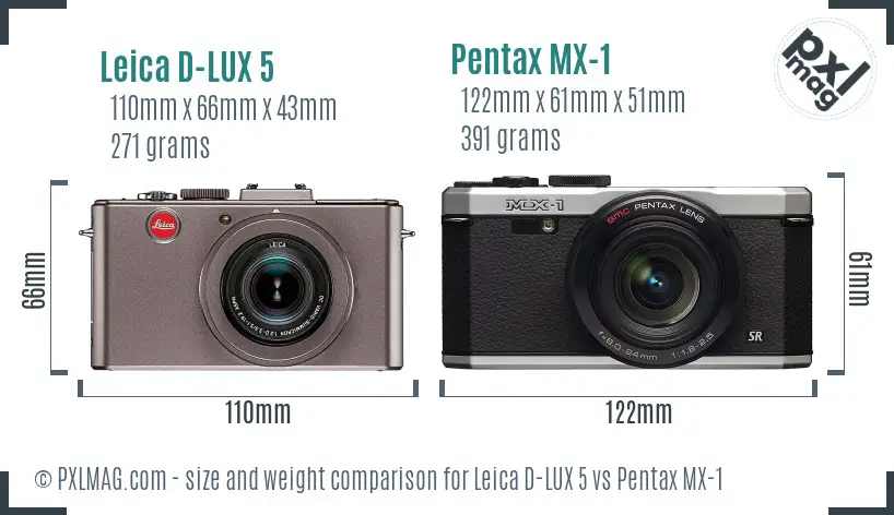 Leica D-LUX 5 vs Pentax MX-1 size comparison