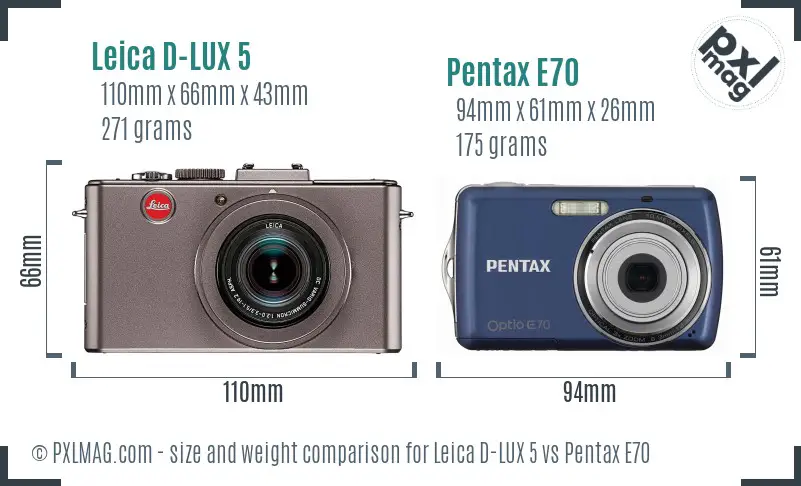 Leica D-LUX 5 vs Pentax E70 size comparison