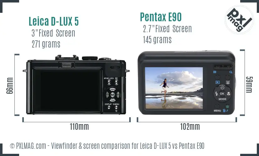 Leica D-LUX 5 vs Pentax E90 Screen and Viewfinder comparison