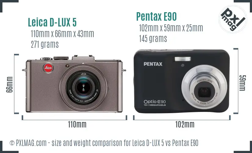 Leica D-LUX 5 vs Pentax E90 size comparison