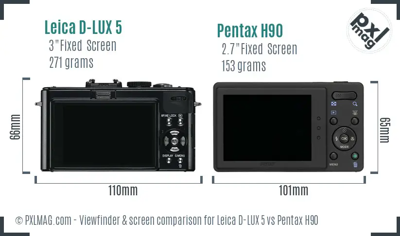 Leica D-LUX 5 vs Pentax H90 Screen and Viewfinder comparison