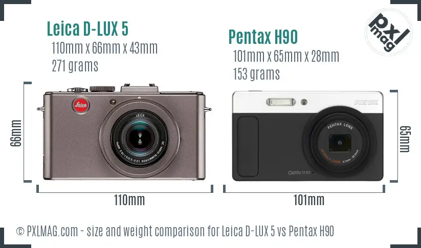 Leica D-LUX 5 vs Pentax H90 size comparison