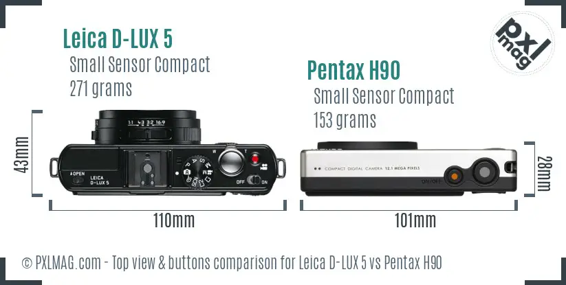 Leica D-LUX 5 vs Pentax H90 top view buttons comparison