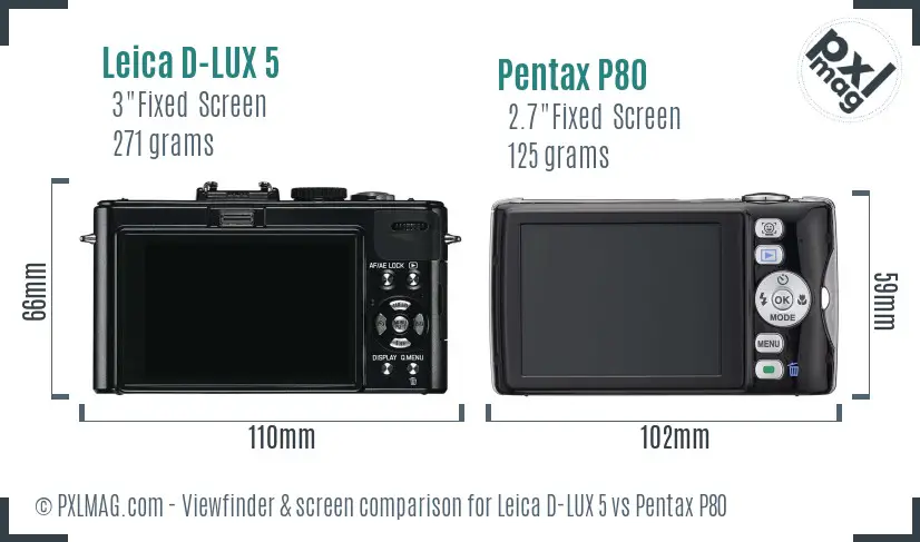 Leica D-LUX 5 vs Pentax P80 Screen and Viewfinder comparison Leica D-LUX 5 vs Pentax P80 Screen and Viewfinder comparison