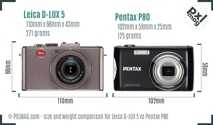 Leica D-LUX 5 vs Pentax P80 size comparison Leica D-LUX 5 vs Pentax P80 size comparison