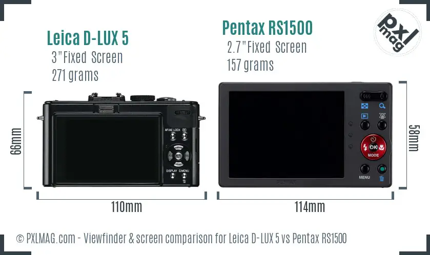 Leica D-LUX 5 vs Pentax RS1500 Screen and Viewfinder comparison